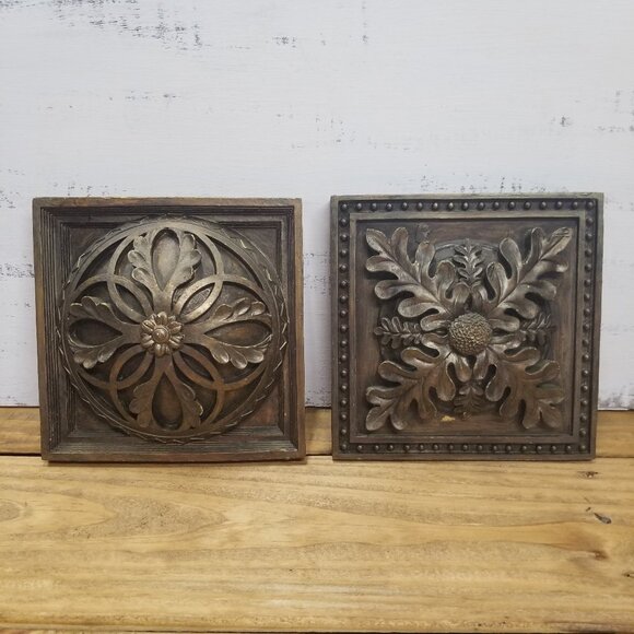 3D Resin Wall Plaque Botanical Decorative Plaster Wall Art 2 Pc. Tuscany Style - Picture 1 of 11